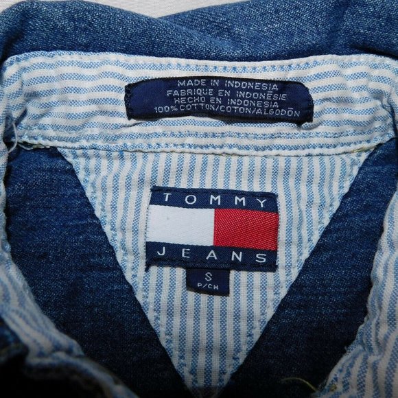 VTG 90s Tommy Hilfiger Womens S Denim Jean Long Sleeve Front Snap Shirt - Picture 2 of 7